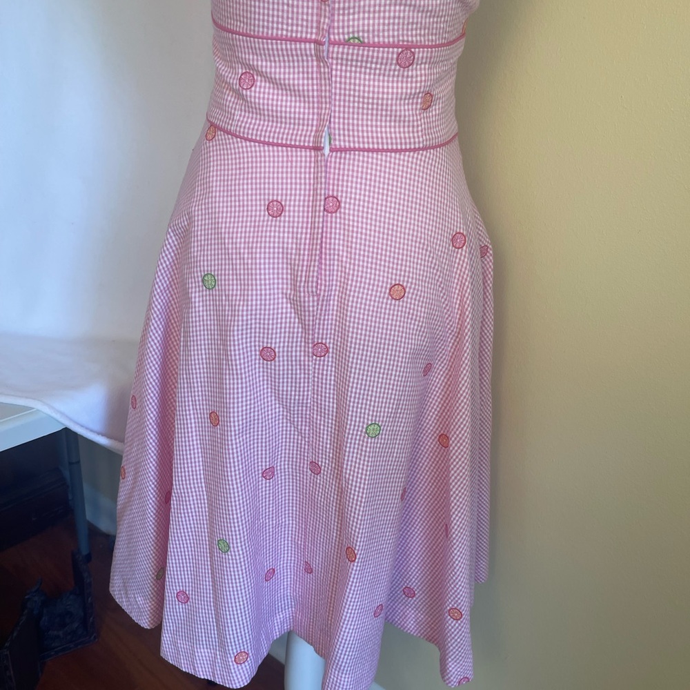 Vintage Lilly Pulitzer Pink Gingham Citrus Halter Dress Sz 0 Fit & Flare Resort - Picture 10 of 14